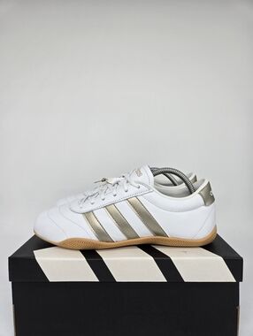 adidas Women's Grand Court Lo JQ9685 Crystal White Cyber Metallic Shoes Size 8